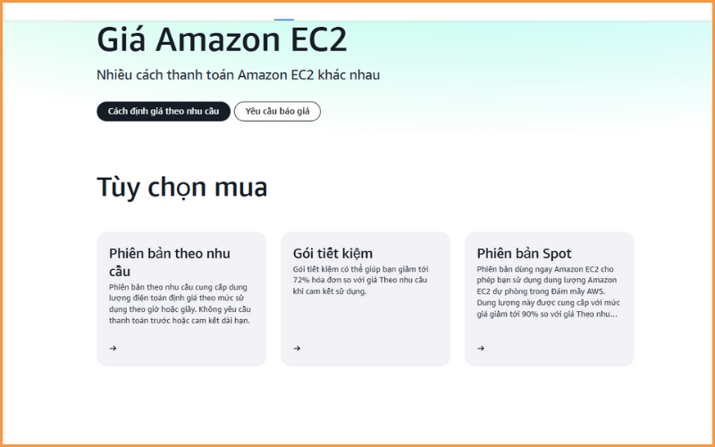 tùy chọn gói dịch vụ khi mua Amazon EC2
