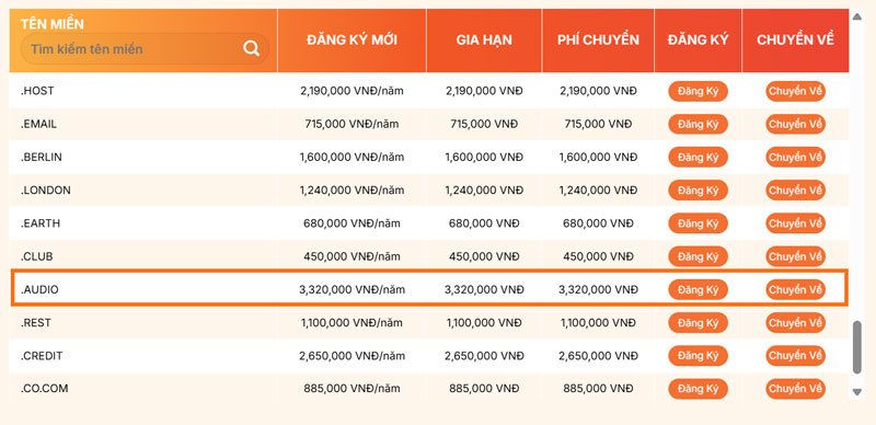 bang gia ten mien .audio