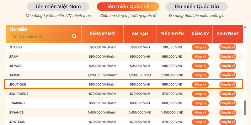 bang gia ten mien boutique