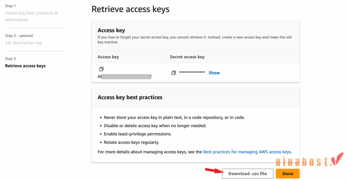 iam la gi 14 - #1 Hosting Giá Rẻ, VPS Giá Rẻ, Máy Chủ Vật Lý, Email, Cloud Server tải file .csv để lưu lại Access Key và Secret Key