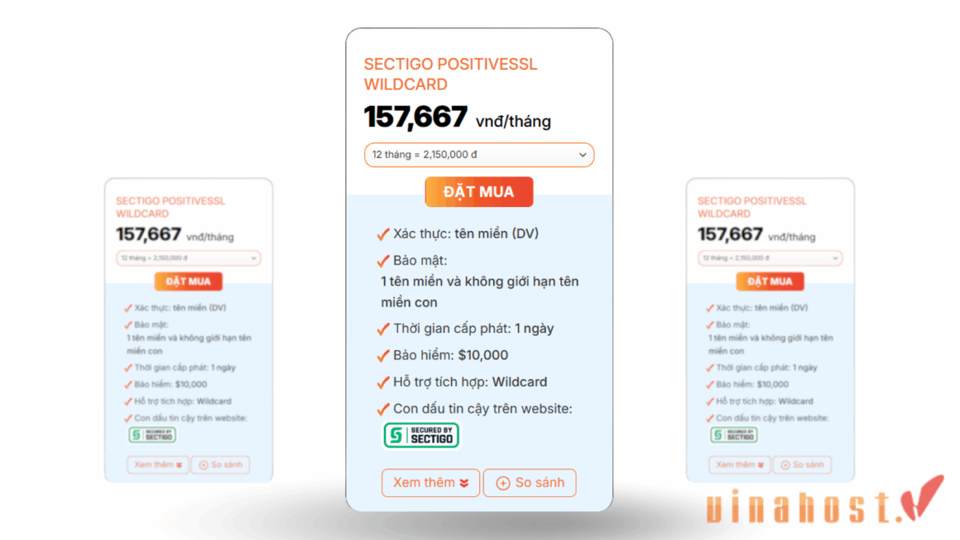Sectigo PositiveSSL Wildcard bảo vệ không giới hạn subdomain giá chỉ từ 157.667 đ/tháng