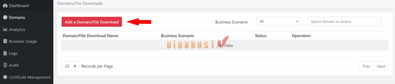 video cdn 10 - #1 Hosting Giá Rẻ, VPS Giá Rẻ, Máy Chủ Vật Lý, Email, Cloud Server Khởi tạo kết nối bằng cách chọn Add a Domain / File Domain.
