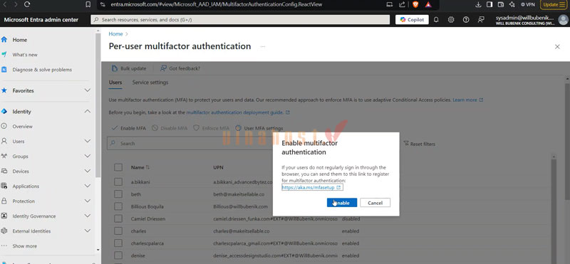Chọn Enable MFA (Bật MFA)