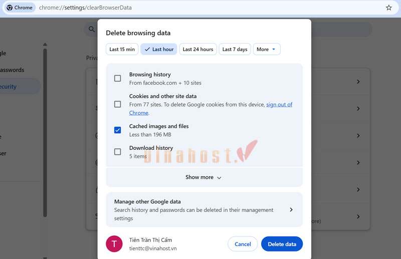 Cách xóa Cache trình duyệt Chrome
