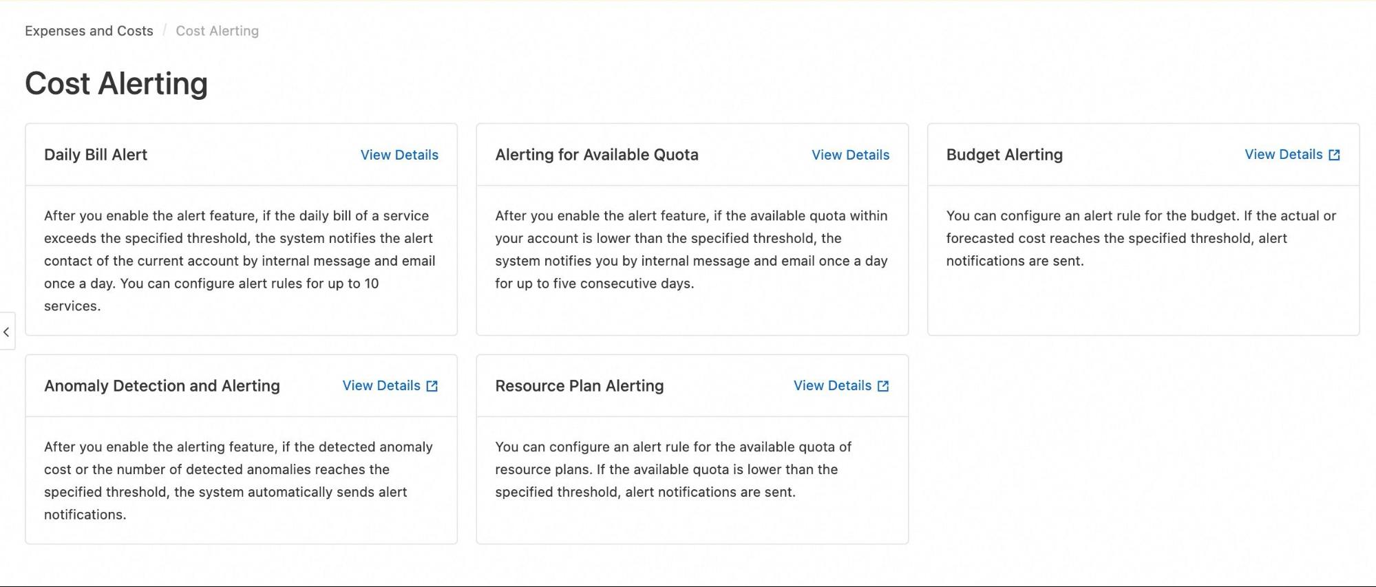 cấu hình cost alert