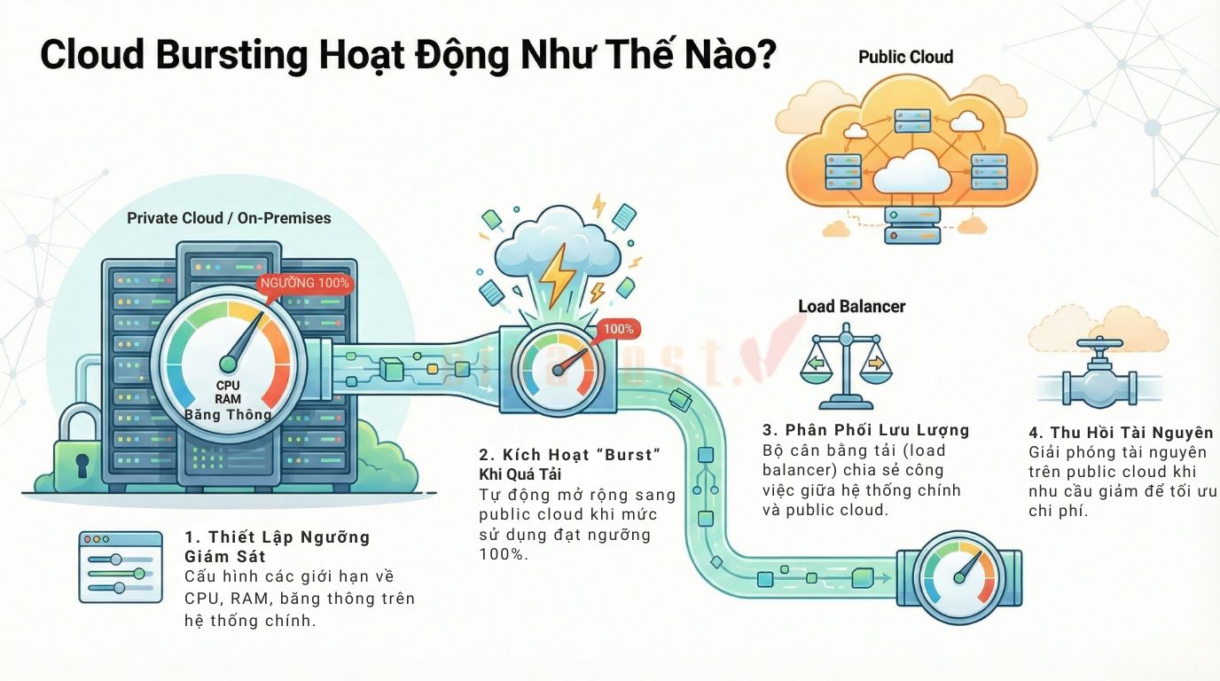 cloud bursting 1 - #1 Hosting Giá Rẻ, VPS Giá Rẻ, Máy Chủ Vật Lý, Email, Cloud Server Cơ chế hoạt động của Cloud Bursting