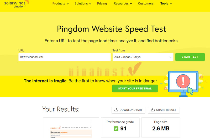 cong cu kiem tra toc do website pingdom tools - #1 Hosting Giá Rẻ, VPS Giá Rẻ, Máy Chủ Vật Lý, Email, Cloud Server Giám sát thời gian phản hồi liên tục với công cụ kiểm tra tốc độ website Pingdom Tools