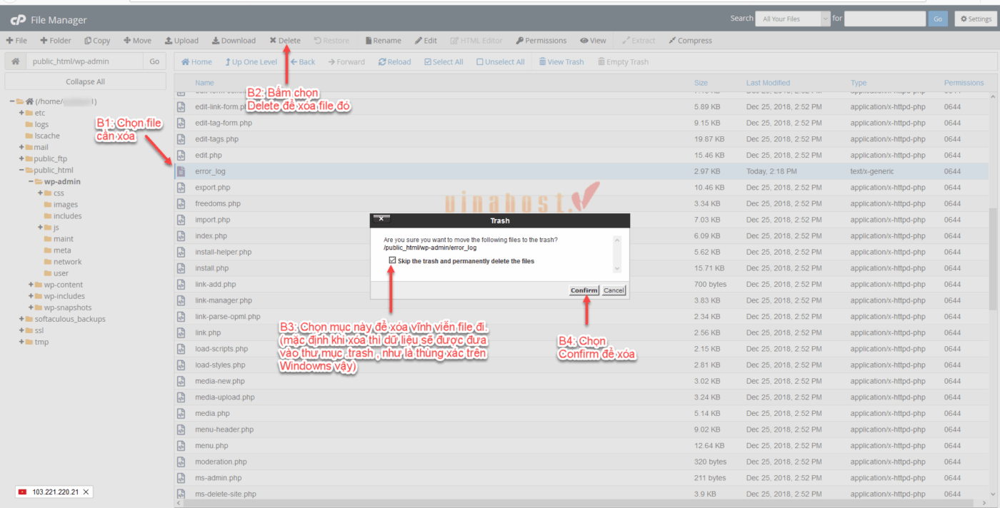 xoa du lieu tren hosting
