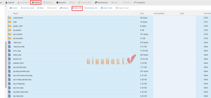 xoa du lieu tren hosting