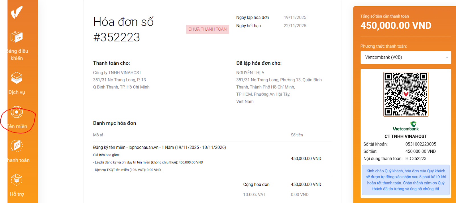 hướng dẫn đăng ký tên miền tổ chức