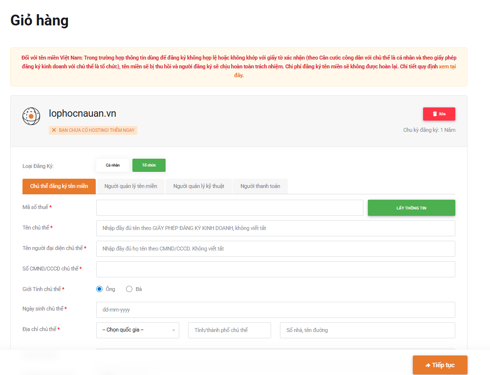 hướng dẫn đăng ký tên miền tổ chức