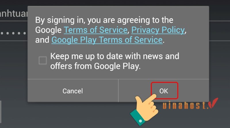 Nhấn OK để đăng nhập tài khoản Google