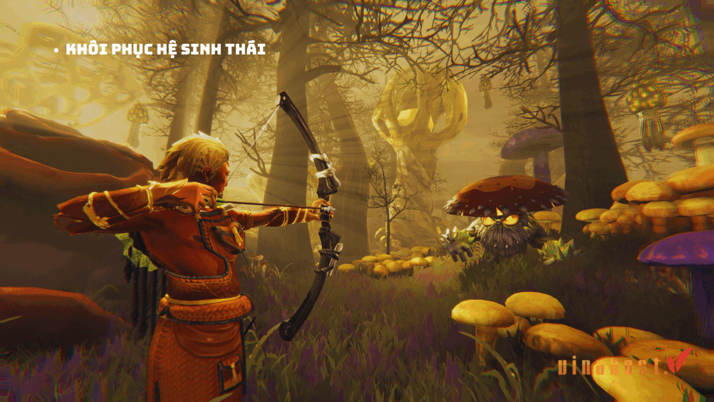 Trong game Aloft, người chơi loại bỏ nấm độc để khôi phục hệ sinh thái trên các hòn đảo bay
