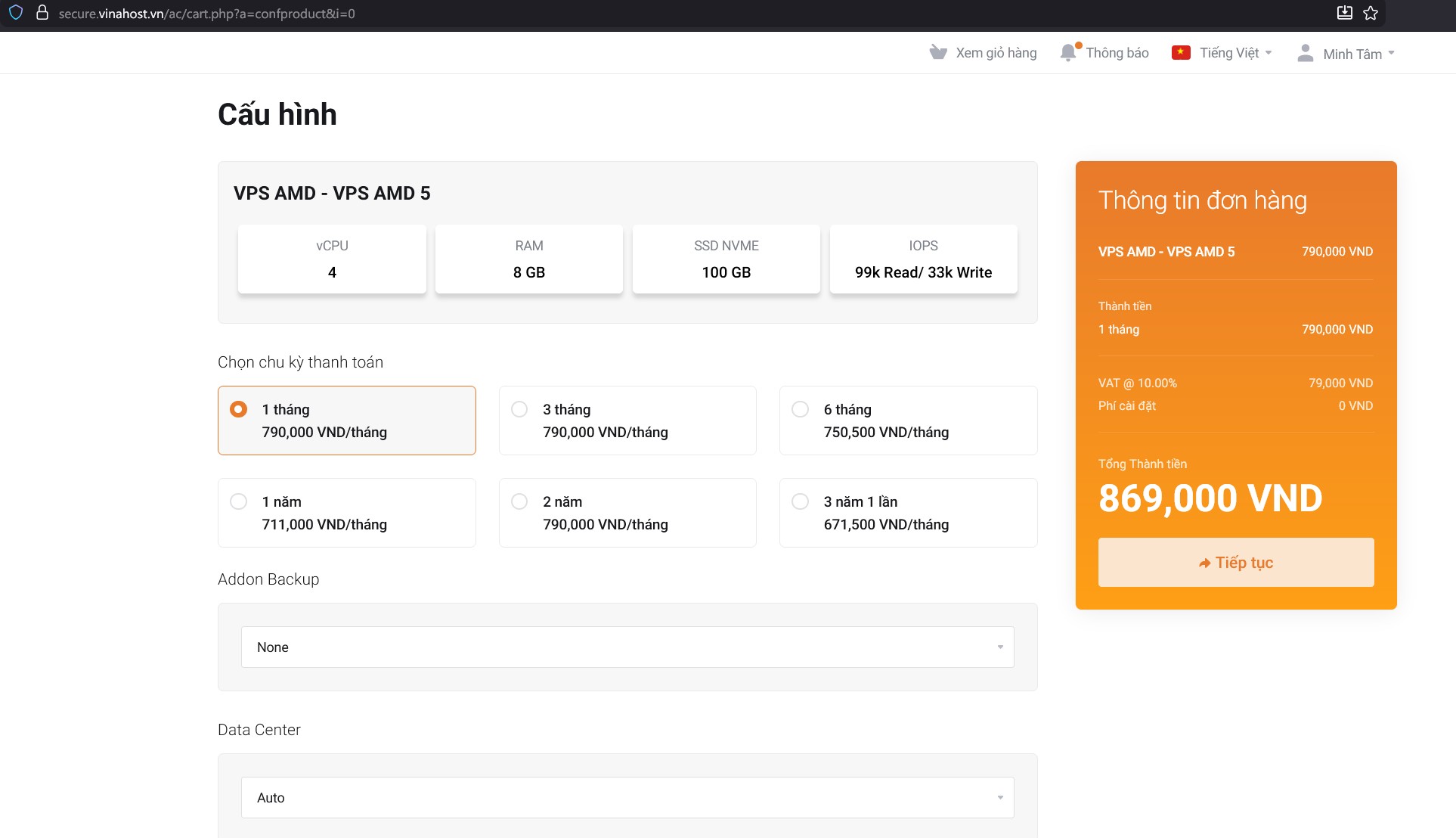 hướng dẫn thuê vps AMD tại VinaHost