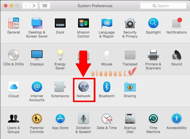 Mở System Preferences, chọn Network