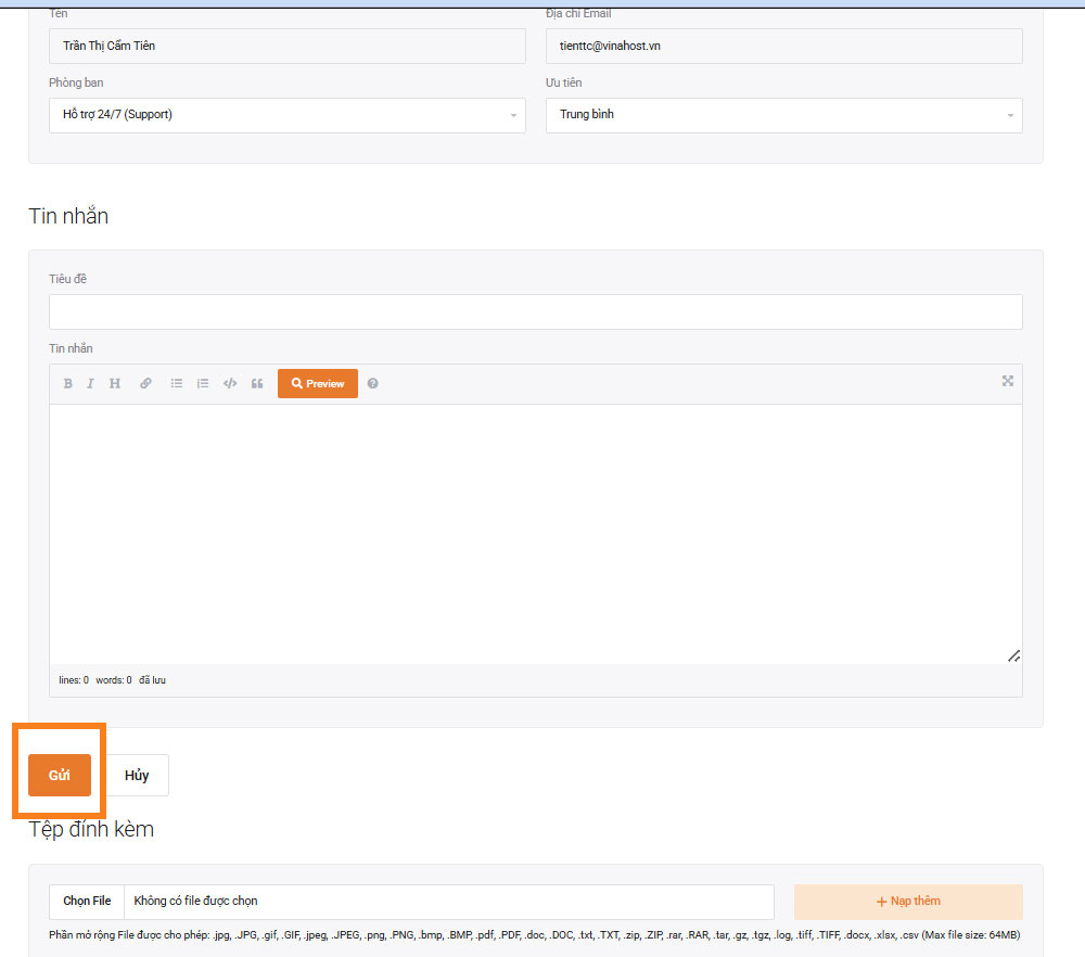 Hướng dẫn tạo Ticket Support tại VinaHost