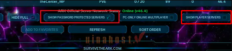 ket noi vps ark sa 3 - #1 Hosting Giá Rẻ, VPS Giá Rẻ, Máy Chủ Vật Lý, Email, Cloud Server chọn SHOW PLAYER SERVERS và SHOW PASSWORD PROTECTED SERVERS.