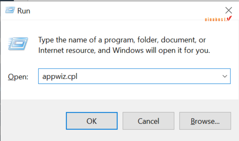 Nhấn tổ hợp Windows + R và nhập appwiz.cpl