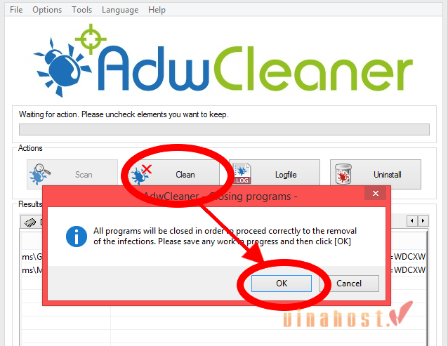 Chọn Cleaning trong AdwCleaner