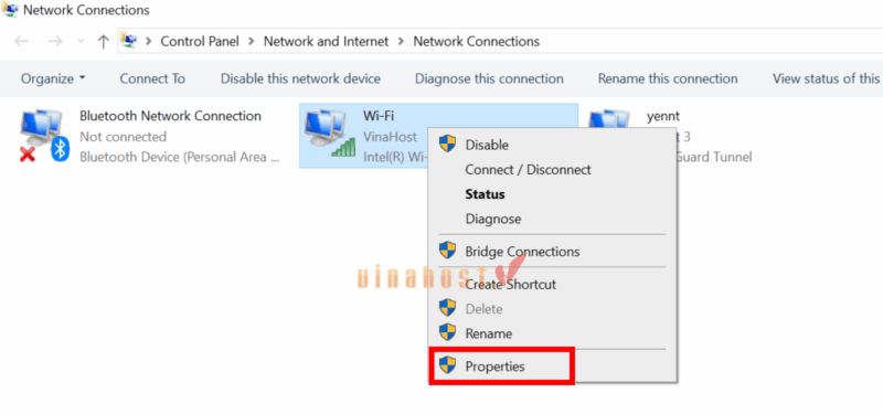 loi dns probe finished bad config la gi 16 - #1 Hosting Giá Rẻ, VPS Giá Rẻ, Máy Chủ Vật Lý, Email, Cloud Server Nhấp chuột phải vào kết nối mạng đang sử dụng và chọn Properties
