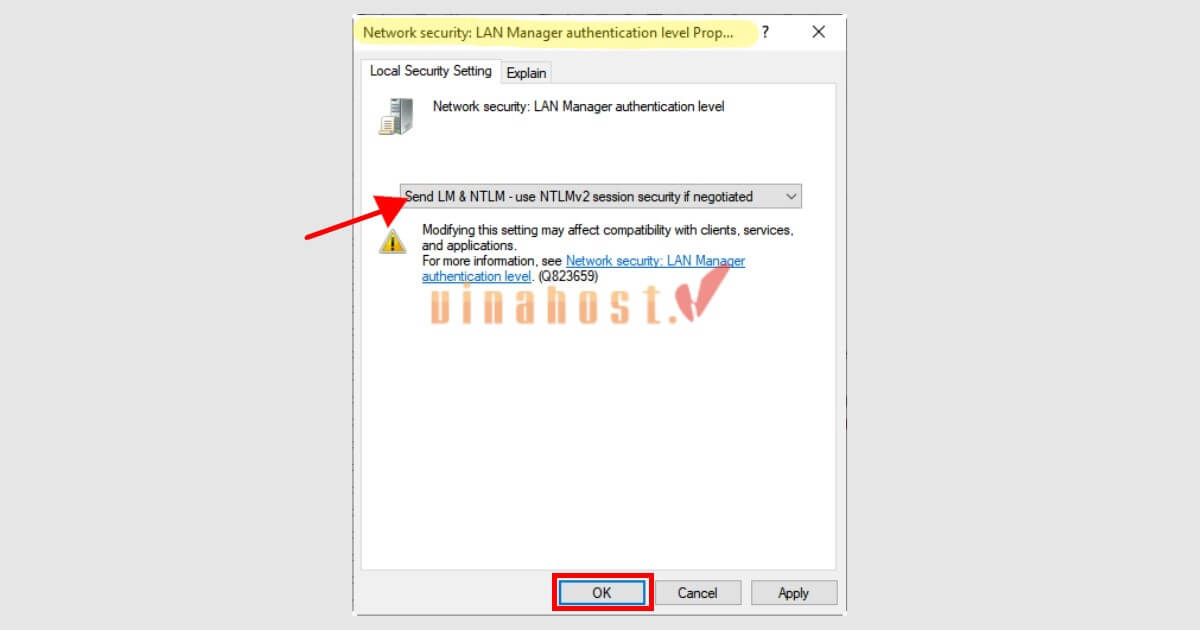 loi your credentials did not work 12 - #1 Hosting Giá Rẻ, VPS Giá Rẻ, Máy Chủ Vật Lý, Email, Cloud Server Chọn Send NTLMv2 response only