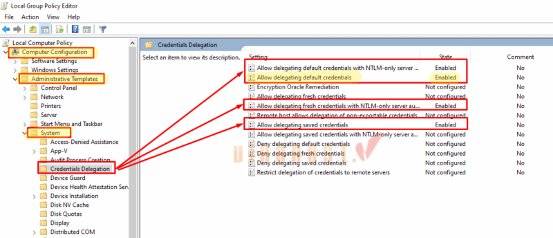 loi your credentials did not work 13 - #1 Hosting Giá Rẻ, VPS Giá Rẻ, Máy Chủ Vật Lý, Email, Cloud Server Tìm chính sách Allow delegating default credentials.