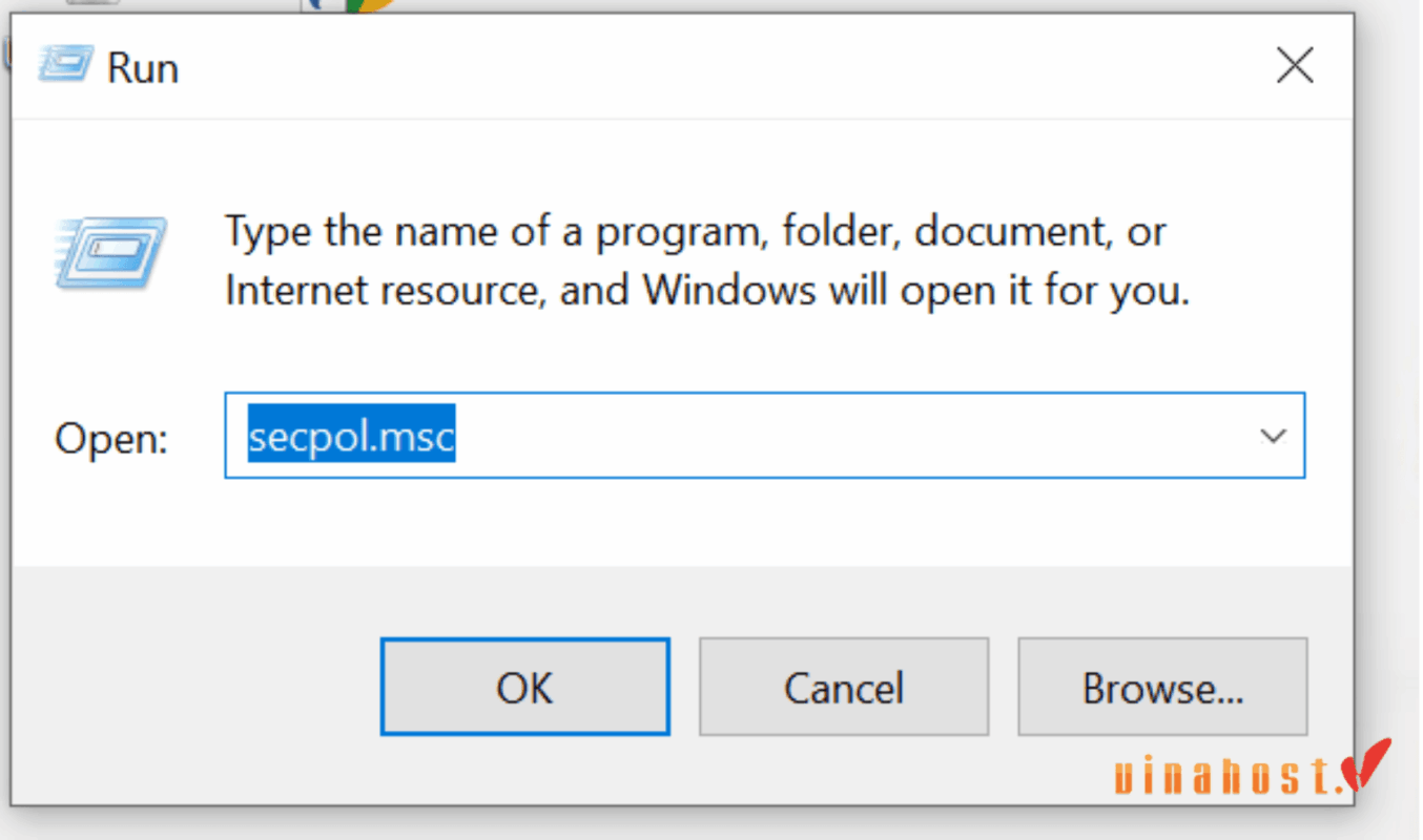 loi your credentials did not work 5 - #1 Hosting Giá Rẻ, VPS Giá Rẻ, Máy Chủ Vật Lý, Email, Cloud Server Nhập secpol.msc trong hộp thoại Run