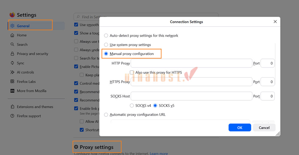 tao proxy bang vps 5 - #1 Hosting Giá Rẻ, VPS Giá Rẻ, Máy Chủ Vật Lý, Email, Cloud Server Hướng dẫn cấu hình proxy trên Mozilla Firefox