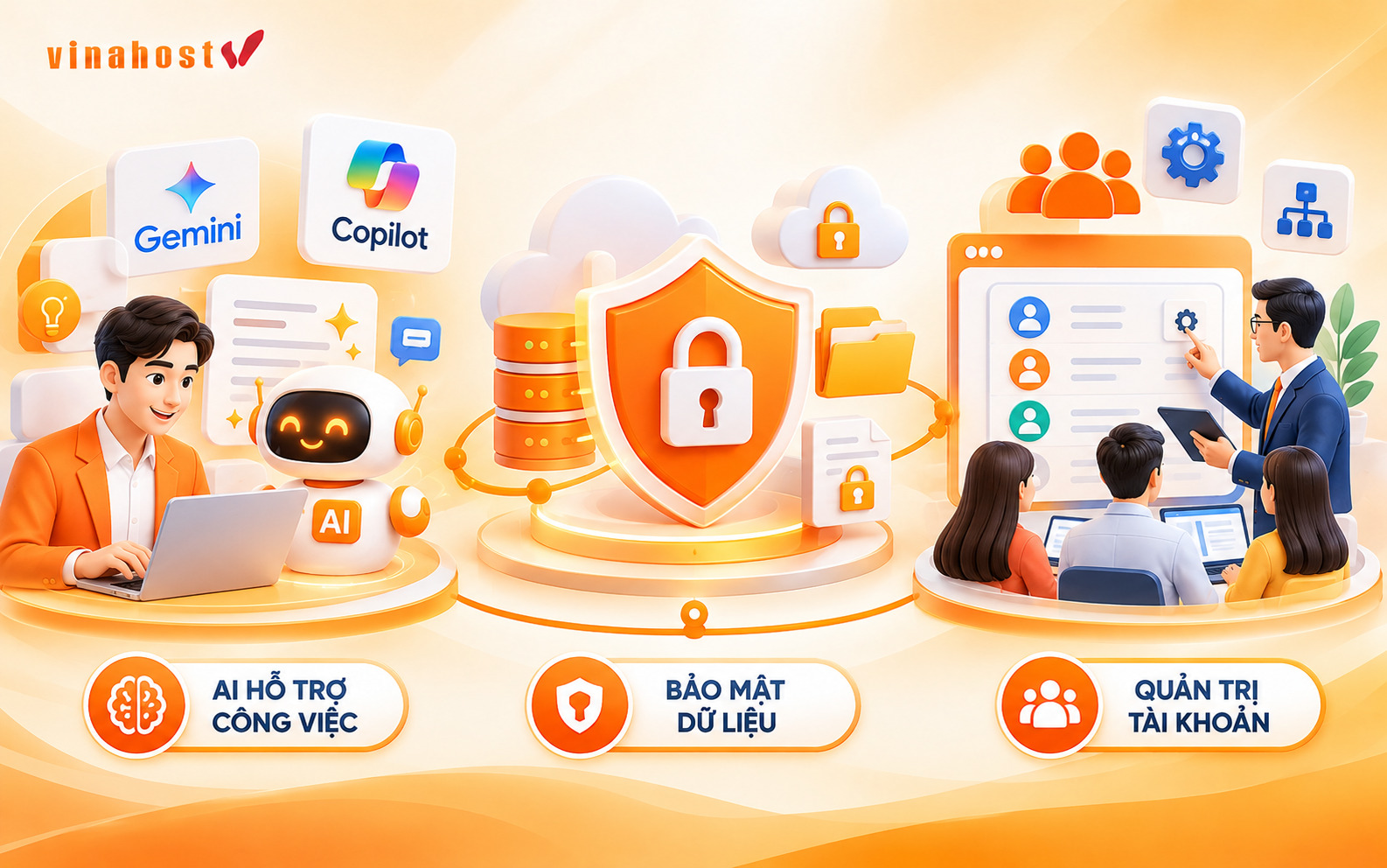 ai bao mat quan tri google microsoft - #1 Hosting Giá Rẻ, VPS Giá Rẻ, Máy Chủ Vật Lý, Email, Cloud Server Minh họa AI, bảo mật dữ liệu và quản trị tài khoản doanh nghiệp