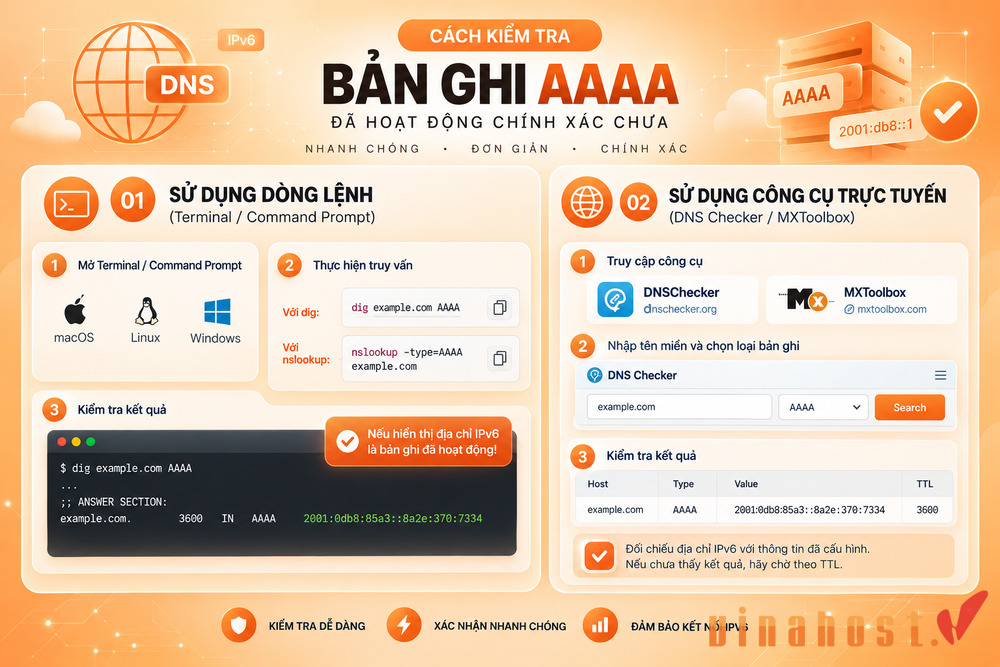 Cách kiểm tra bản ghi AAAA