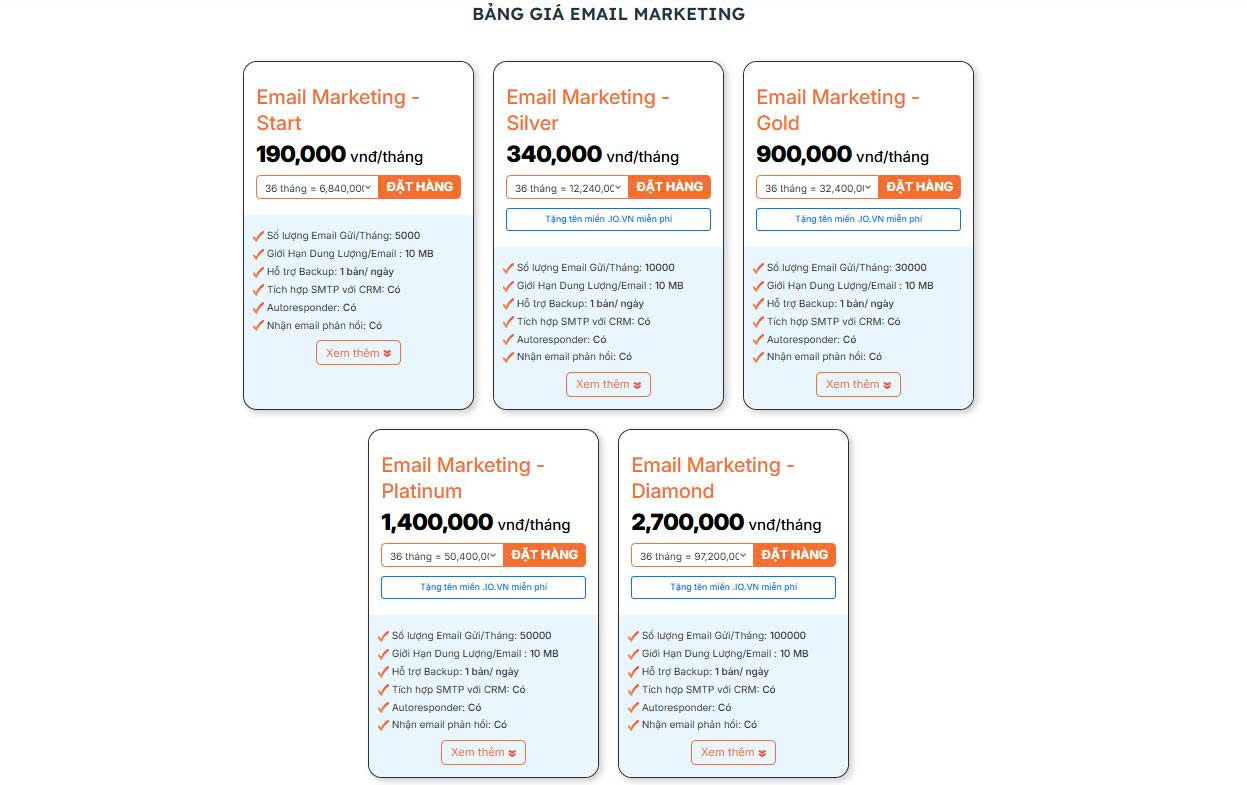 bang gia email marketing vinahost - #1 Hosting Giá Rẻ, VPS Giá Rẻ, Máy Chủ Vật Lý, Email, Cloud Server Bảng giá Email Marketing VianaHost