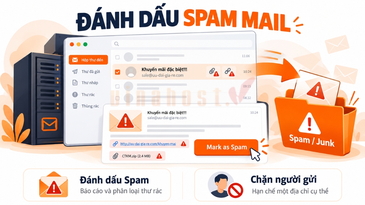 danh dau spam mail tren email server - #1 Hosting Giá Rẻ, VPS Giá Rẻ, Máy Chủ Vật Lý, Email, Cloud Server Đánh dấu Spam Mail là thao tác đưa email không mong muốn vào thư mục Spam để dễ quản lý và hạn chế thư rác.