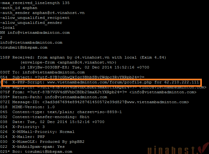 phat hien spam mail voi exim 1 - #1 Hosting Giá Rẻ, VPS Giá Rẻ, Máy Chủ Vật Lý, Email, Cloud Server Kiểm tra Header và nội dung email để tìm nguồn spam