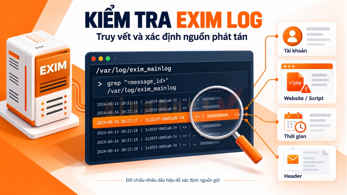 phat hien spam mail voi exim 3 - #1 Hosting Giá Rẻ, VPS Giá Rẻ, Máy Chủ Vật Lý, Email, Cloud Server Kiểm tra Exim Log để xác định nguồn phát tán